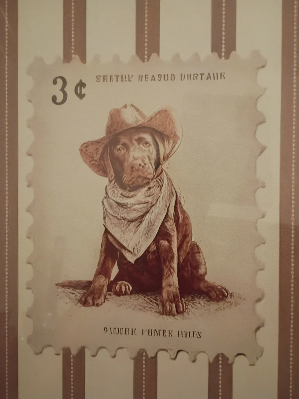 Vintage Dog Wall Art Print - Brown Puppy with Bandana Wooden Frame
